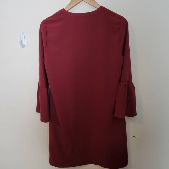 J Crew Bell-sleeve Sheath Tunic Dress Dark Cranberry Wine Red 4 - Picture 3 of 4
